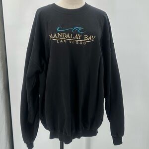 Vintage 90s Vegas Embroidered Black Crewneck Sweatshirt XL Drop Shoulders Casino